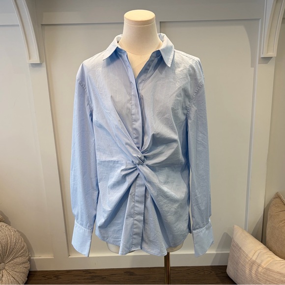 Open Edit Twist Front Stretch Cotton Blend Button-Up Shirt Size Large NWOT - Picture 4 of 6